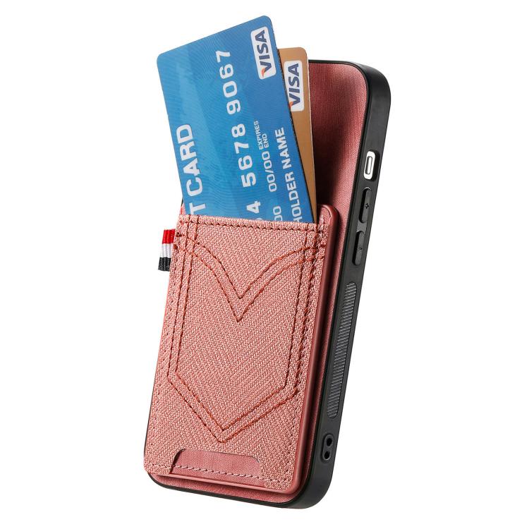 For iPhone 16e Denim Texture Leather Skin Phone Case with Card Slot(Pink) - iPhone 16e Cases by buy2fix | Online Shopping UK | buy2fix