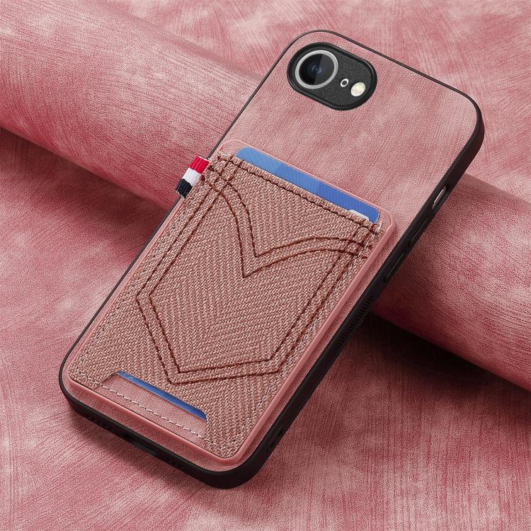 For iPhone 16e Denim Texture Leather Skin Phone Case with Card Slot(Pink) - iPhone 16e Cases by buy2fix | Online Shopping UK | buy2fix