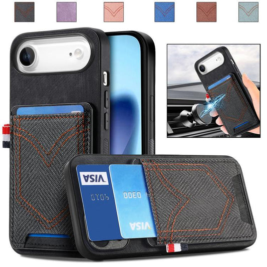 For iPhone Air Denim Texture Leather Skin Phone Case with Card Slot(Black) - iPhone Air Cases by buy2fix | Online Shopping UK | buy2fix