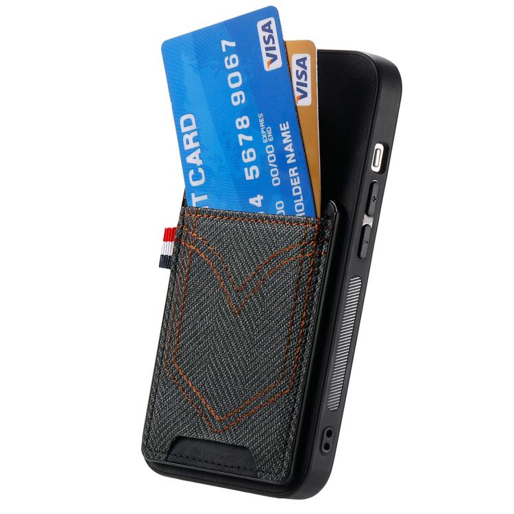 For iPhone Air Denim Texture Leather Skin Phone Case with Card Slot(Black) - iPhone Air Cases by buy2fix | Online Shopping UK | buy2fix