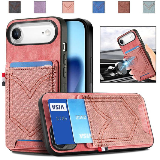 For iPhone Air Denim Texture Leather Skin Phone Case with Card Slot(Pink) - iPhone Air Cases by buy2fix | Online Shopping UK | buy2fix