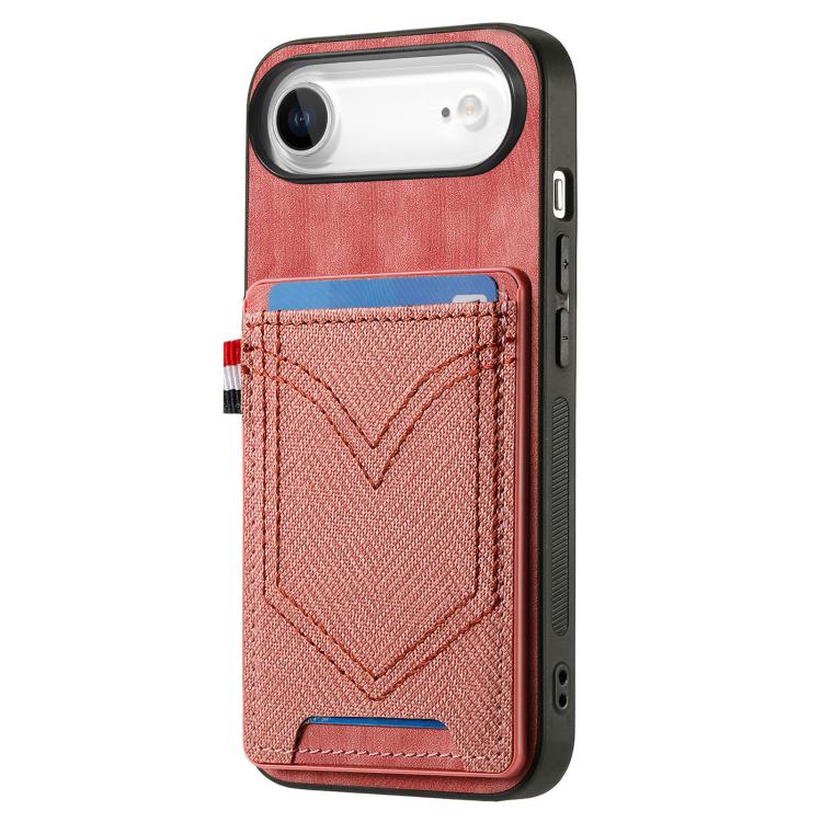 For iPhone Air Denim Texture Leather Skin Phone Case with Card Slot(Pink) - iPhone Air Cases by buy2fix | Online Shopping UK | buy2fix