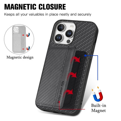 For iPhone 16 Pro Carbon Fiber Magnetic Card Wallet RFID Blocking Phone Case(Black) - iPhone 16 Pro Cases by buy2fix | Online Shopping UK | buy2fix