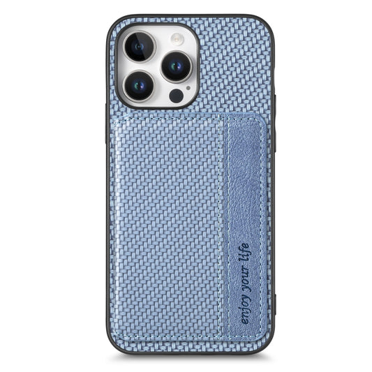 For iPhone 16 Pro Carbon Fiber Magnetic Card Wallet RFID Blocking Phone Case(Blue) by buy2fix