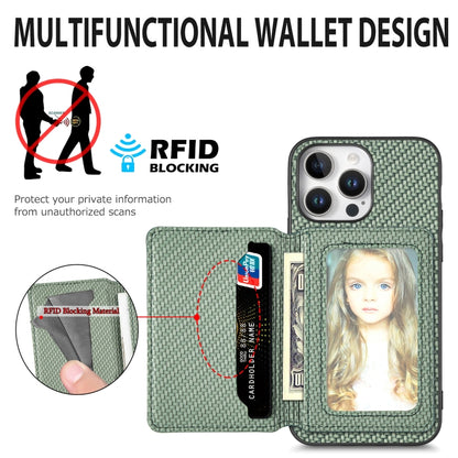 For iPhone 16 Pro Carbon Fiber Magnetic Card Wallet RFID Blocking Phone Case(Black) - iPhone 16 Pro Cases by buy2fix | Online Shopping UK | buy2fix