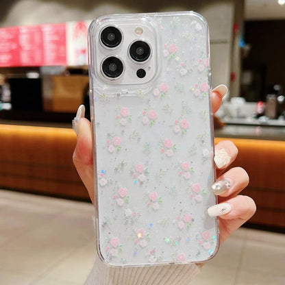 For iPhone 16 Pro Spring Garden Epoxy TPU Phone Case(F05 Pink and White Flowers) - iPhone 16 Pro Cases by buy2fix | Online Shopping UK | buy2fix