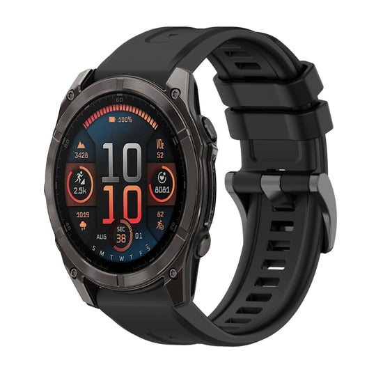 For Garmin Fenix 8 AMOLED 51mm Pure Color Steel Buckle 26mm Silicone Watch Band(Black)