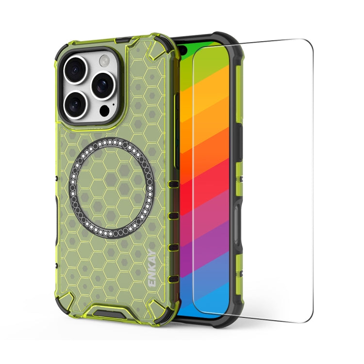 For iPhone 16 Pro ENKAY Hat-Prince Honeycomb MagSafe Shockproof Phone Case with Large Arc Edge Film(Green) - iPhone 16 Pro Cases by ENKAY | Online Shopping UK | buy2fix