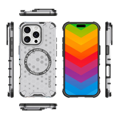 For iPhone 15 Pro Max ENKAY Hat-Prince Honeycomb MagSafe Shockproof Phone Case with Large Arc Edge Film(White) - iPhone 15 Pro Max Cases by ENKAY | Online Shopping UK | buy2fix