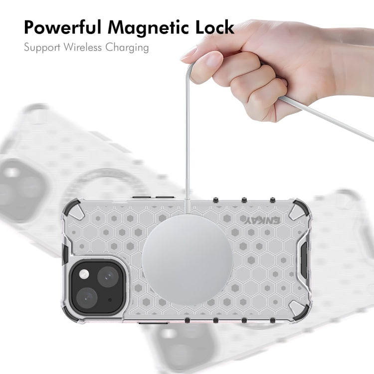 For iPhone 14 ENKAY Hat-Prince Honeycomb MagSafe Shockproof Phone Case with Large Arc Edge Film(Grey) - iPhone 14 Cases by ENKAY | Online Shopping UK | buy2fix