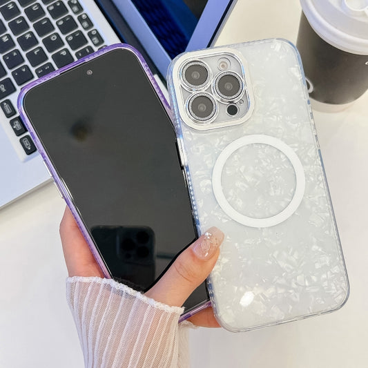 For iPhone 16 Pro Plating Texture MagSafe TPU Phone Case with Glitter Lens Film(Pink Wrinkles) by buy2fix