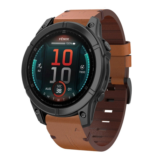 For Garmin Fenix 8 AMOLED 43mm Leather Steel Buckle 20mm Watch Band(Brown)