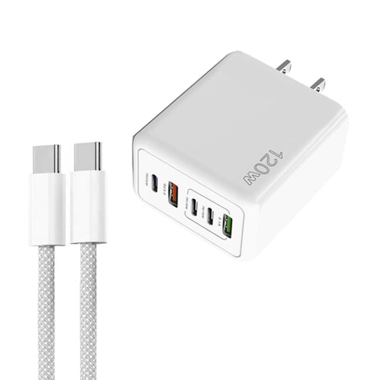 120W PD3.0 3 Type-C 2 USB Multi Port Quick Charger with Type-C to Type-C Cable, US Plug(White) - USB Charger by buy2fix | Online Shopping UK | buy2fix