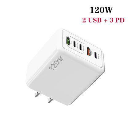 120W PD3.0 3 Type-C 2 USB Multi Port Quick Charger with Type-C to Type-C Cable, US Plug(White) - USB Charger by buy2fix | Online Shopping UK | buy2fix
