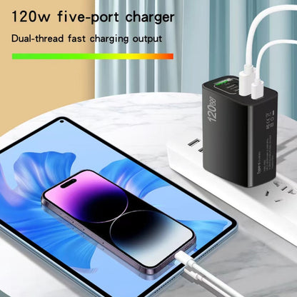 120W PD3.0 3 Type-C 2 USB Multi Port Quick Charger with Type-C to Type-C Cable, US Plug(White) - USB Charger by buy2fix | Online Shopping UK | buy2fix