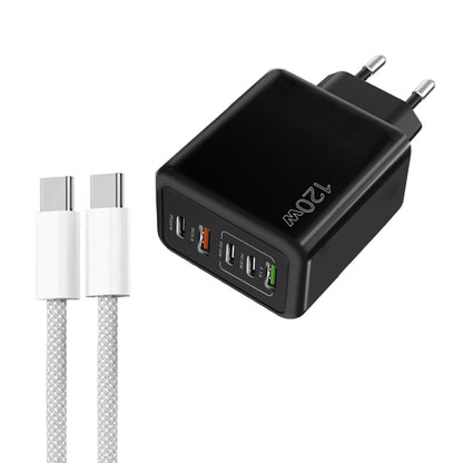 120W PD3.0 3 Type-C 2 USB Multi Port Quick Charger with Type-C to Type-C Cable, EU Plug(Black) - USB Charger by buy2fix | Online Shopping UK | buy2fix