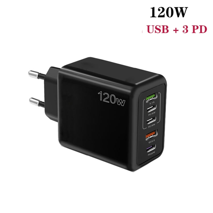 120W PD3.0 3 Type-C 2 USB Multi Port Quick Charger with Type-C to Type-C Cable, EU Plug(Black) - USB Charger by buy2fix | Online Shopping UK | buy2fix