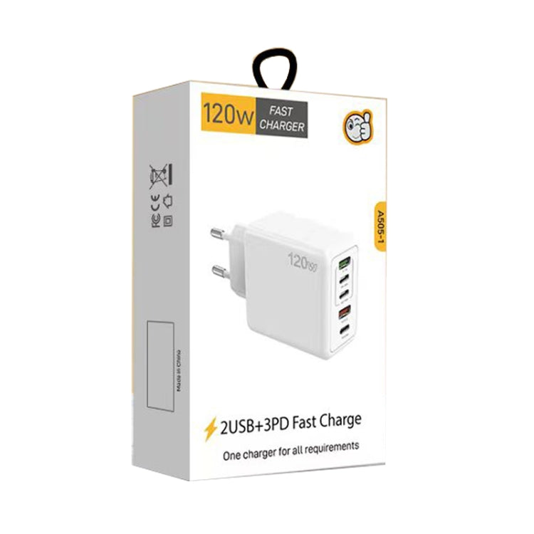 120W PD3.0 3 Type-C 2 USB Multi Port Quick Charger with Type-C to Type-C Cable, EU Plug(Black) - USB Charger by buy2fix | Online Shopping UK | buy2fix