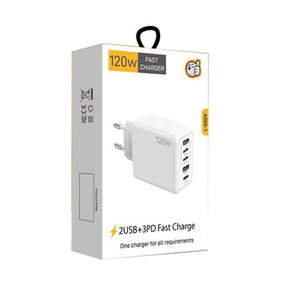 120W PD3.0 3 Type-C 2 USB Multi Port Quick Charger with Type-C to Type-C Cable, EU Plug(Black) - USB Charger by buy2fix | Online Shopping UK | buy2fix