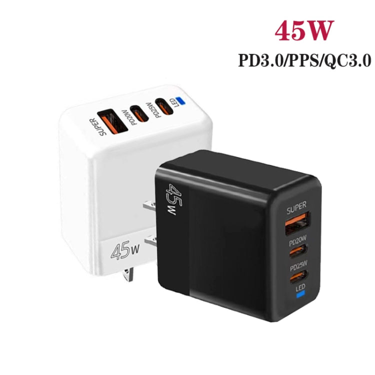 45W PD3.0 / PPS Type-C + QC3.0 USB Fully Compatible Protocol Charger, US Plug(Black) - USB Charger by buy2fix | Online Shopping UK | buy2fix