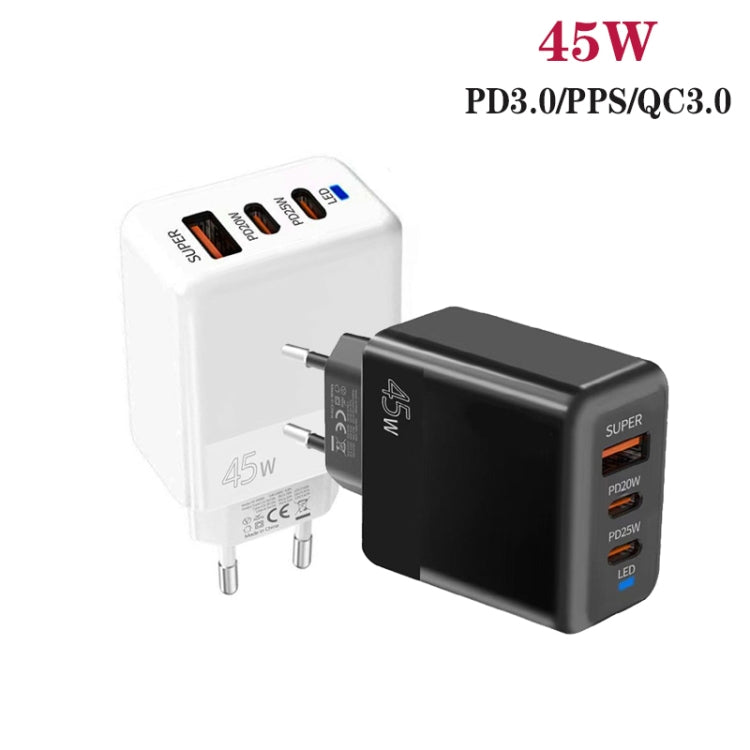 45W PD3.0 / PPS Type-C + QC3.0 USB Fully Compatible Protocol Charger, EU Plug(White) - USB Charger by buy2fix | Online Shopping UK | buy2fix