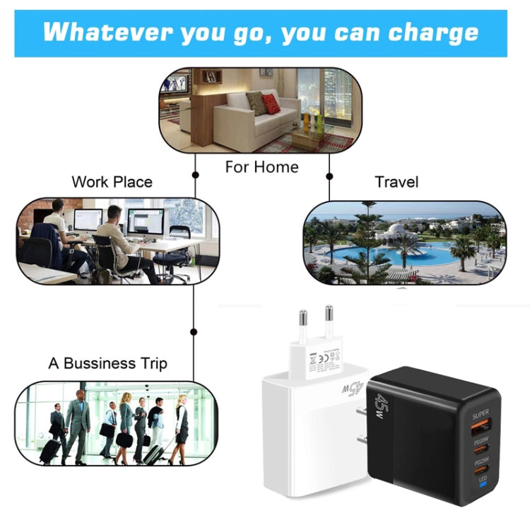 45W PD3.0 / PPS Type-C + QC3.0 USB Fully Compatible Protocol Charger, EU Plug(Black) - USB Charger by buy2fix | Online Shopping UK | buy2fix