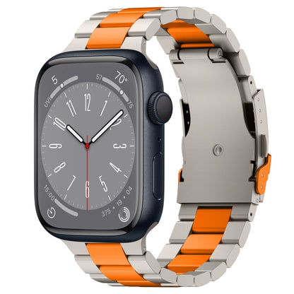 For Apple Watch Series 8 41mm Three Beads Titanium Alloy Metal Watch Band(Titanium Orange) - Watch Bands by buy2fix | Online Shopping UK | buy2fix