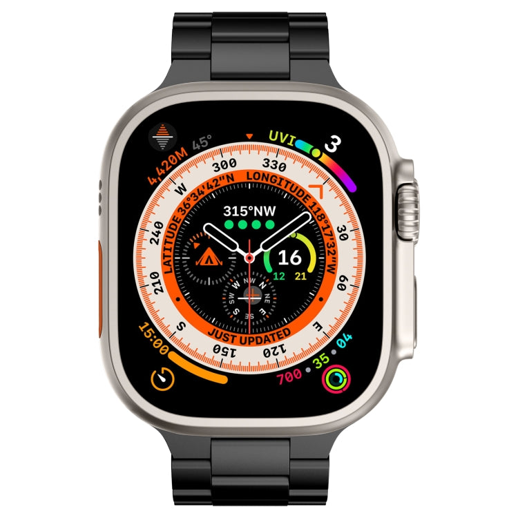 For Apple Watch Series 8 45mm Three Beads Titanium Alloy Metal Watch Band(Black) - Watch Bands by buy2fix | Online Shopping UK | buy2fix