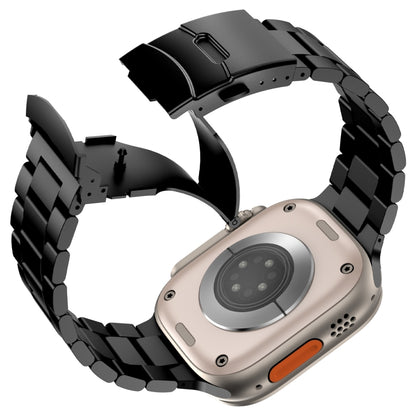 For Apple Watch Series 8 45mm Three Beads Titanium Alloy Metal Watch Band(Black) - Watch Bands by buy2fix | Online Shopping UK | buy2fix