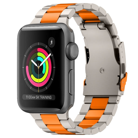 For Apple Watch Series 3 42mm Three Beads Titanium Alloy Metal Watch Band(Titanium Orange) - Watch Bands by buy2fix | Online Shopping UK | buy2fix