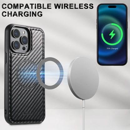 For iPhone 16 Suteni TXWH18 Carbon Fiber Texture Detachable Wallet MagSafe Phone Case(Black) by Suteni