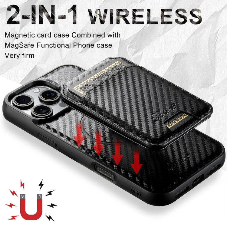 For iPhone 15 Suteni TXWH18 Carbon Fiber Texture Detachable Wallet MagSafe Phone Case(Black) by Suteni