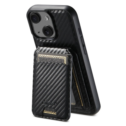 For iPhone 13 Suteni TXWH18 Carbon Fiber Texture Detachable Wallet MagSafe Phone Case(Black) by Suteni