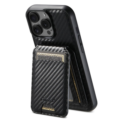 For iPhone 12 Pro Max Suteni TXWH18 Carbon Fiber Texture Detachable Wallet MagSafe Phone Case(Black) by Suteni