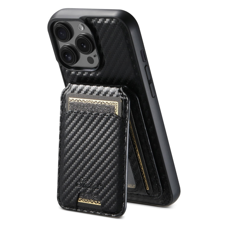 For iPhone 12 Pro Suteni TXWH18 Carbon Fiber Texture Detachable Wallet MagSafe Phone Case(Black) by Suteni