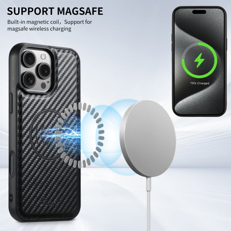 For iPhone 12 Suteni TXWH18 Carbon Fiber Texture Detachable Wallet MagSafe Phone Case(Black) by Suteni