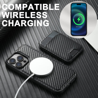For iPhone 12 Suteni TXWH18 Carbon Fiber Texture Detachable Wallet MagSafe Phone Case(Black) by Suteni