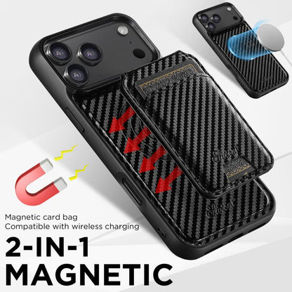 For iPhone 17 Pro Max Suteni TXWH18 Carbon Fiber Texture Detachable Wallet MagSafe Phone Case(Black) - iPhone 17 Pro Max Cases by Suteni | Online Shopping UK | buy2fix
