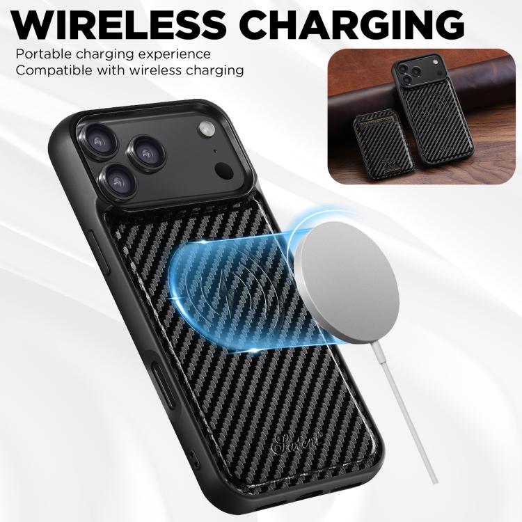 For iPhone 17 Pro Max Suteni TXWH18 Carbon Fiber Texture Detachable Wallet MagSafe Phone Case(Black) - iPhone 17 Pro Max Cases by Suteni | Online Shopping UK | buy2fix