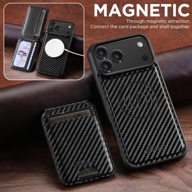 For iPhone 17 Pro Suteni TXWH18 Carbon Fiber Texture Detachable Wallet MagSafe Phone Case(Black) - iPhone 17 Pro Cases by Suteni | Online Shopping UK | buy2fix
