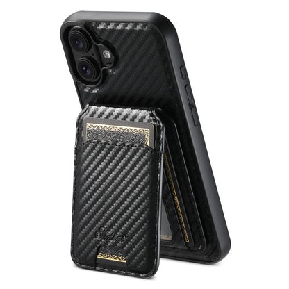 For iPhone 17 Suteni TXWH18 Carbon Fiber Texture Detachable Wallet MagSafe Phone Case(Black) - iPhone 17 Cases by Suteni | Online Shopping UK | buy2fix