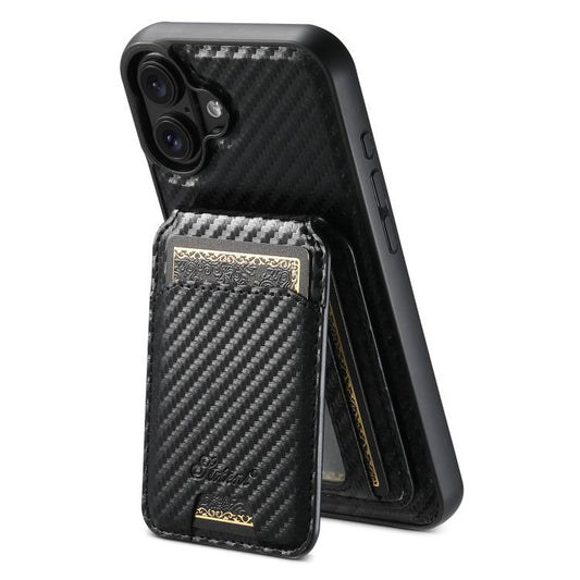 For iPhone 17 Suteni TXWH18 Carbon Fiber Texture Detachable Wallet MagSafe Phone Case(Black) - iPhone 17 Cases by Suteni | Online Shopping UK | buy2fix