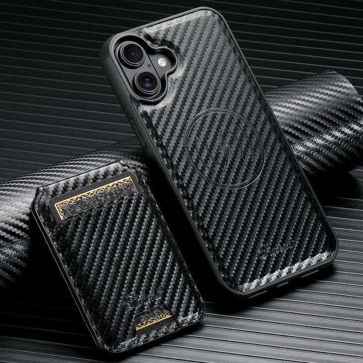 For iPhone 17 Suteni TXWH18 Carbon Fiber Texture Detachable Wallet MagSafe Phone Case(Black) - iPhone 17 Cases by Suteni | Online Shopping UK | buy2fix