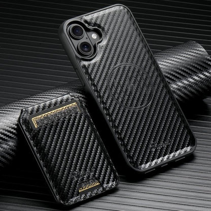 For iPhone 17 Suteni TXWH18 Carbon Fiber Texture Detachable Wallet MagSafe Phone Case(Black) - iPhone 17 Cases by Suteni | Online Shopping UK | buy2fix