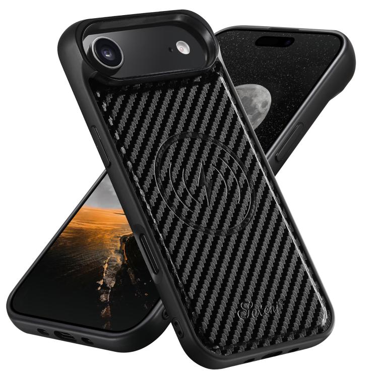 For iPhone Air Suteni TXWH18 Carbon Fiber Texture Detachable Wallet MagSafe Phone Case(Black) - iPhone Air Cases by Suteni | Online Shopping UK | buy2fix