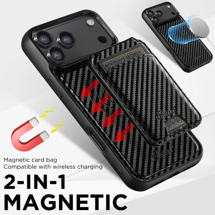 For iPhone Air Suteni TXWH18 Carbon Fiber Texture Detachable Wallet MagSafe Phone Case(Black) - iPhone Air Cases by Suteni | Online Shopping UK | buy2fix