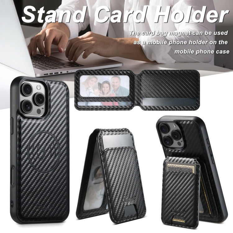 For iPhone 12 Pro Suteni TXWH18 Carbon Fiber Texture Detachable Wallet MagSafe Phone Case(Black) - iPhone 12 / 12 Pro Cases by Suteni | Online Shopping UK | buy2fix