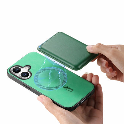 For iPhone 16 Plus Retro Magsafe Card Bag PU Back Cover Phone Case(Green) - iPhone 16 Plus Cases by buy2fix | Online Shopping UK | buy2fix