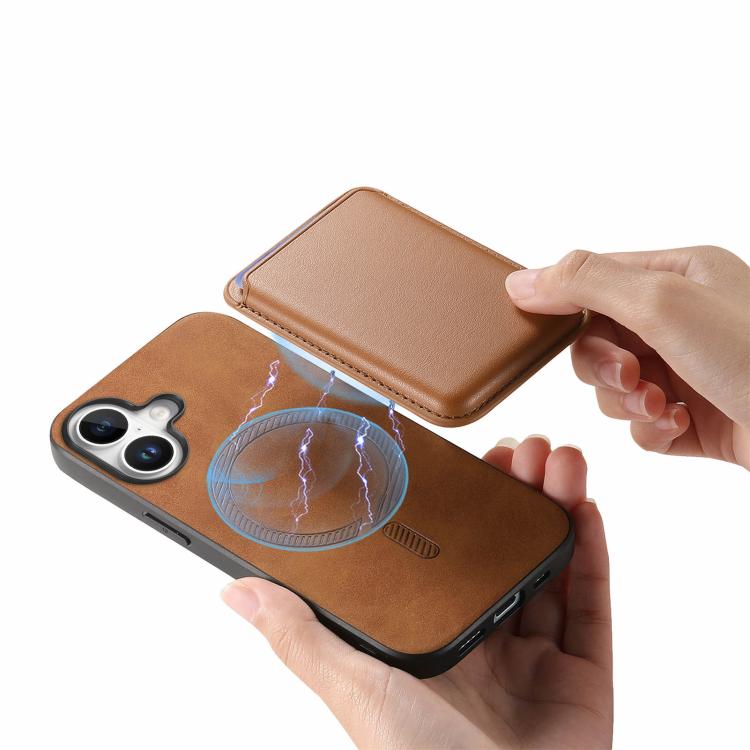 For iPhone 17 Retro Magsafe Card Bag PU Back Cover Phone Case(Brown) - iPhone 17 Cases by buy2fix | Online Shopping UK | buy2fix