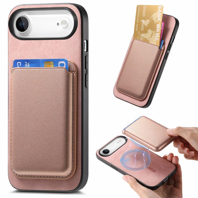 For iPhone Air Retro Magsafe Card Bag PU Back Cover Phone Case(Pink) - iPhone Air Cases by buy2fix | Online Shopping UK | buy2fix